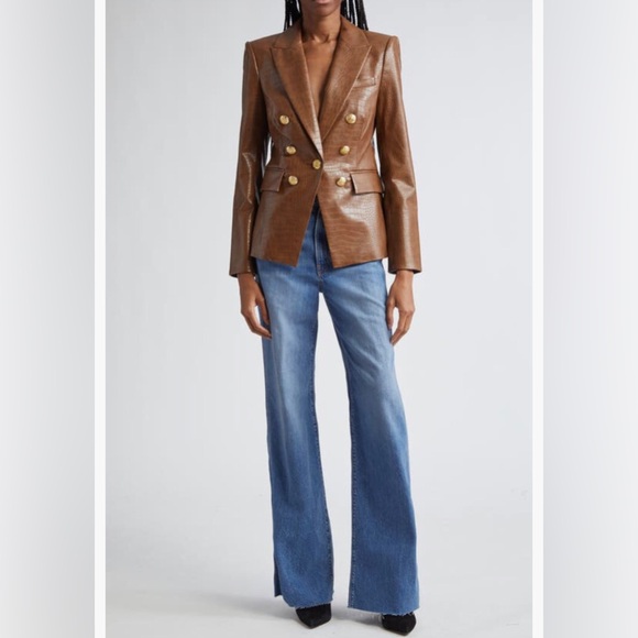 NWT $698 Veronica Beard Lawrence Croc Embossed Faux Leather Dickey Jacket - Picture 2 of 15